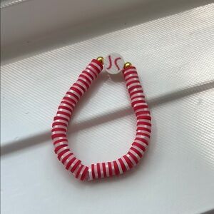 Red and White Striped Beaded Jewelry Bracelet